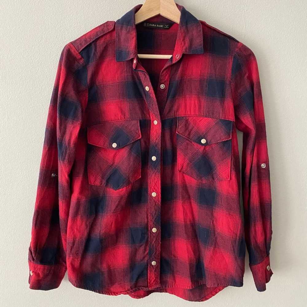 Zara Plaid Button Down Shirt Size XS